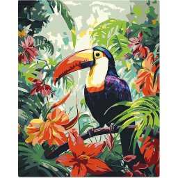 Set pictura pe numere, cu sasiu, Tucan in jungla, 40x50 cm