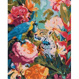 Set pictura pe numere, cu sasiu, Papagal si leopard, 40x50 cm