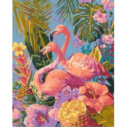 Set pictura pe numere, cu sasiu, Pasari flamingo gemene, 40x50 cm