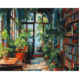 Set pictura pe numere, cu sasiu, Biblioteca din sera, 40x50 cm