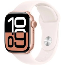 Smartwatch Apple Watch 10, GPS, 42 mm, curea sport Starlight, marimea S/M, Auriu roz