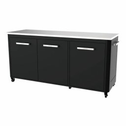 Modul Bucatarie De Exterior Negru Cu 3 Usi, Blat De Lucru Din Inox Cozze 90528, 180X60X90Cm