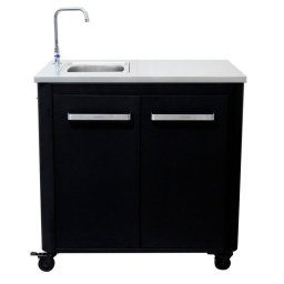 Modul Bucatarie De Exterior Negru Cu 2 Usi, Chiuveta, Robinet, Blat De Lucru Din Inox Cozze 90529, 90X60X90Cm