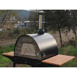 STAND METALIC MOBIL PENTRU CUPTOR TRADITIONAL PENTRU PIZZA PE LEMNE MAXIMUS CU MESE LATERALE DIN LEMN