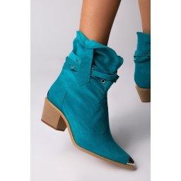 Ciocate Emira piele intoarsa turcoaz cu accesorii argintii