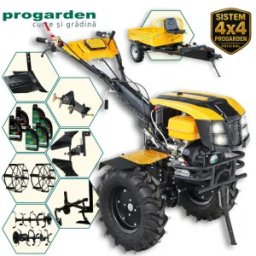 Pachet Motocultor ProGARDEN Campo 1873V2 Alpine 18CP, 2+1 trepte, 3+1+1 freze, roti 6.00-12, benzina, EU V, pornire electrica, 2 prize putere