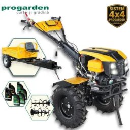 Pachet Motocultor ProGARDEN Campo 1873V2 Alpine 18CP, 2+1 trepte, 3+1+1 freze, roti 6.00-12, benzina, EU V, pornire electrica, 2 prize putere