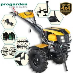 Pachet Motocultor ProGARDEN Campo 1873V2 Alpine 18CP, 2+1 trepte, 3+1+1 freze, roti 6.00-12, benzina, EU V, pornire electrica, 2 prize putere