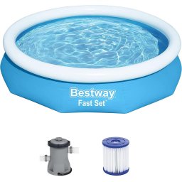Set piscină supraterană Bestway Fast Set, 305cm x 66cm, piscină (albastru/alb, cu pompă de filtrare)