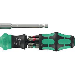 Wera Kraftform Kompakt 28 RA 1, bit set black/green, 6-piece, 1/4", with ratchet function and stainless steel bit holder