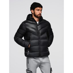 Ombre Modern quilted men's jacket of combined materials - black