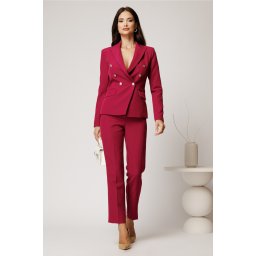 Pantaloni magenta din stofa cu croi drept si buzunare