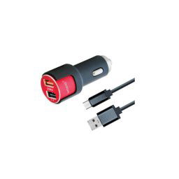 Incarcator auto Lemontti, Dual USB, 3.1A, Qualcomm 3.0, Cablu MicroUSB inclus, Negru