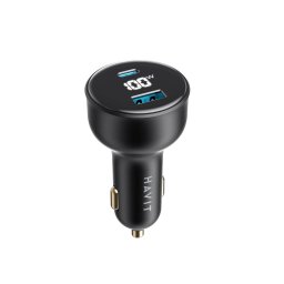 Incarcator auto cu Display Digital HAVIT CC100W, 1 USB-A, 1 USB-C, 100W, Negru