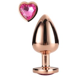Gleaming Love - plug anal aluminiu cu piatră inimă - mărime M - roz auriu