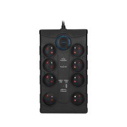 Solight PO80B - Cablu prelungitor cu întrerupător, 8 prize (Tip E) + 1x USB-A + 1x USB-C, 2 m, negru