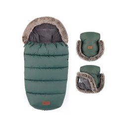PETITE&MARS - Set sac 4 în 1 COMFY pentru copii + mănuși tip mufă pentru cărucior FURRY Khaki