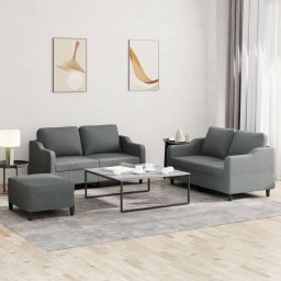 Set de canapele cu perne, 3 piese, gri închis, textil GartenMobel Dekor
