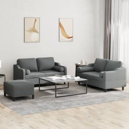 Set de canapele cu perne, 3 piese, gri închis, textil GartenMobel Dekor