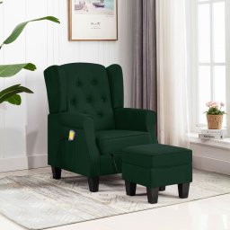 Fotoliu de masaj cu taburet, verde închis, material textil GartenMobel Dekor