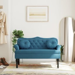 Bancheta cu perne, albastru, 120,5x65x75 cm, catifea GartenMobel Dekor