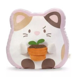 Nici: Pisica plușată cu plantă în ghiveci - 35 x 33 x 12 cm