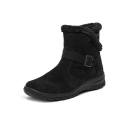 Botine damă negre Rieker L7179-00 cu blană și fermoar, piele naturală