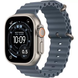 Smartwatch Apple Watch Ultra 3 GPS + Cellular, 49mm, Carcasa Natural Titanium, Bratara Anchor Blue Ocean Band