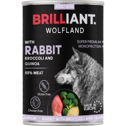 Brilliant Wolfland Monoprotein iepure & broccoli-quinoa hrană umedă pentru câini (12 x 400 g) 4.8 kg