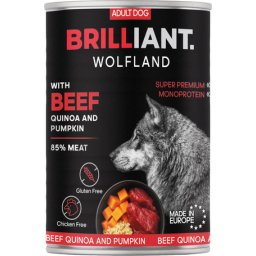 Brilliant Wolfland Monoprotein cu & vită, dovleac și quinoa hrană umedă (12 x 400 g) 4.8 kg