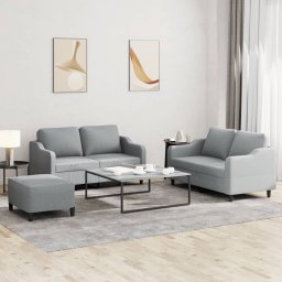 Set de canapele cu perne, 3 piese, gri deschis, textil GartenMobel Dekor