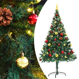 Brad de Craciun artificial pre-iluminat cu globuri verde 150 cm GartenMobel Dekor