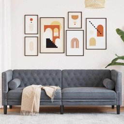 Canapea Chesterfield Gri închis 194 x 74.5 x 70.5 cm Catifea GartenMobel Dekor