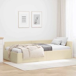 Cadru de pat coltar Crem 80 x 200 cm Tesatura si lemn prelucrat GartenMobel Dekor