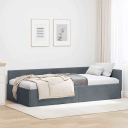 Cadru de pat coltar Altele cu headboard Gri închis 90 x 190 cm GartenMobel Dekor