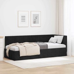 Cadru de pat coltar cu headboard Negru 80 x 200 cm Catifea GartenMobel Dekor