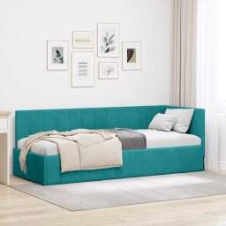 Cadru de pat coltar cu headboard Turcoaz 80 x 200 cm Catifea GartenMobel Dekor