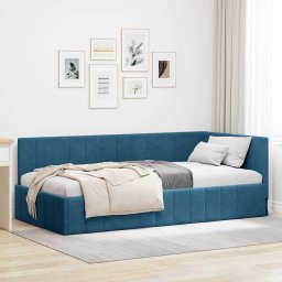 Cadru de pat coltar cu headboard albastru 90 x 200 cm Catifea GartenMobel Dekor