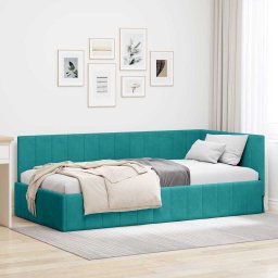 Cadru de pat coltar cu headboard Turcoaz 90 x 200 cm Catifea GartenMobel Dekor