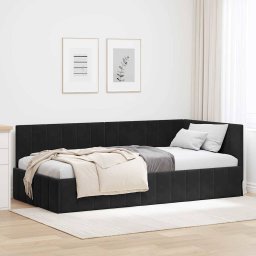 Cadru de pat coltar cu headboard Negru 100 x 200 cm Catifea GartenMobel Dekor