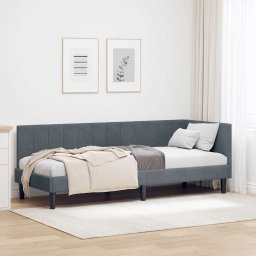 Cadru de pat coltar cu headboard Gri închis 80 x 200 cm Catifea GartenMobel Dekor