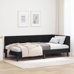 Cadru de pat coltar cu headboard Negru 90 x 200 cm Catifea GartenMobel Dekor