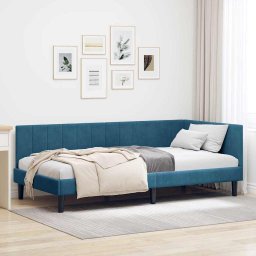 Cadru de pat coltar cu headboard albastru 100 x 200 cm Catifea GartenMobel Dekor