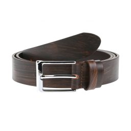 Curea eleganta barbati din piele naturala, Maro cu model - 000013971MM