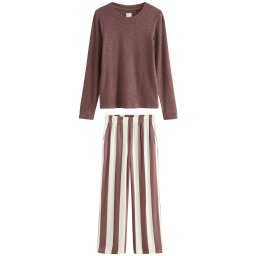 Next Pijama maro închis / alb lână