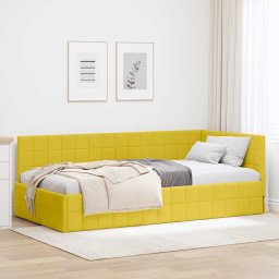 Cadru de pat coltar cu headboard Galben 90 x 190 cm Catifea GartenMobel Dekor
