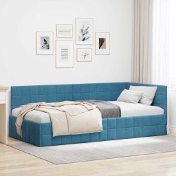 Cadru de pat coltar cu headboard albastru 90 x 200 cm Catifea GartenMobel Dekor