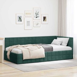 Cadru de pat coltar Verde închis 90 x 200 cm Catifea GartenMobel Dekor