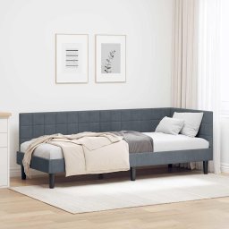 Cadru de pat coltar cu headboard Gri închis 80 x 200 cm Catifea GartenMobel Dekor