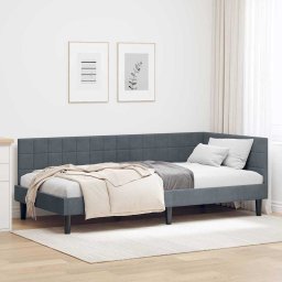 Cadru de pat coltar cu headboard Gri închis 90 x 200 cm Catifea GartenMobel Dekor